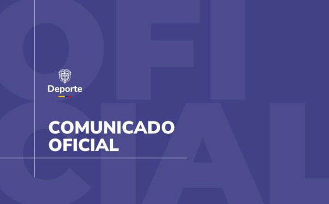 Comunicado oficial del Ministerio del Deporte de Colombia sobre fondo morado con texto en blanco